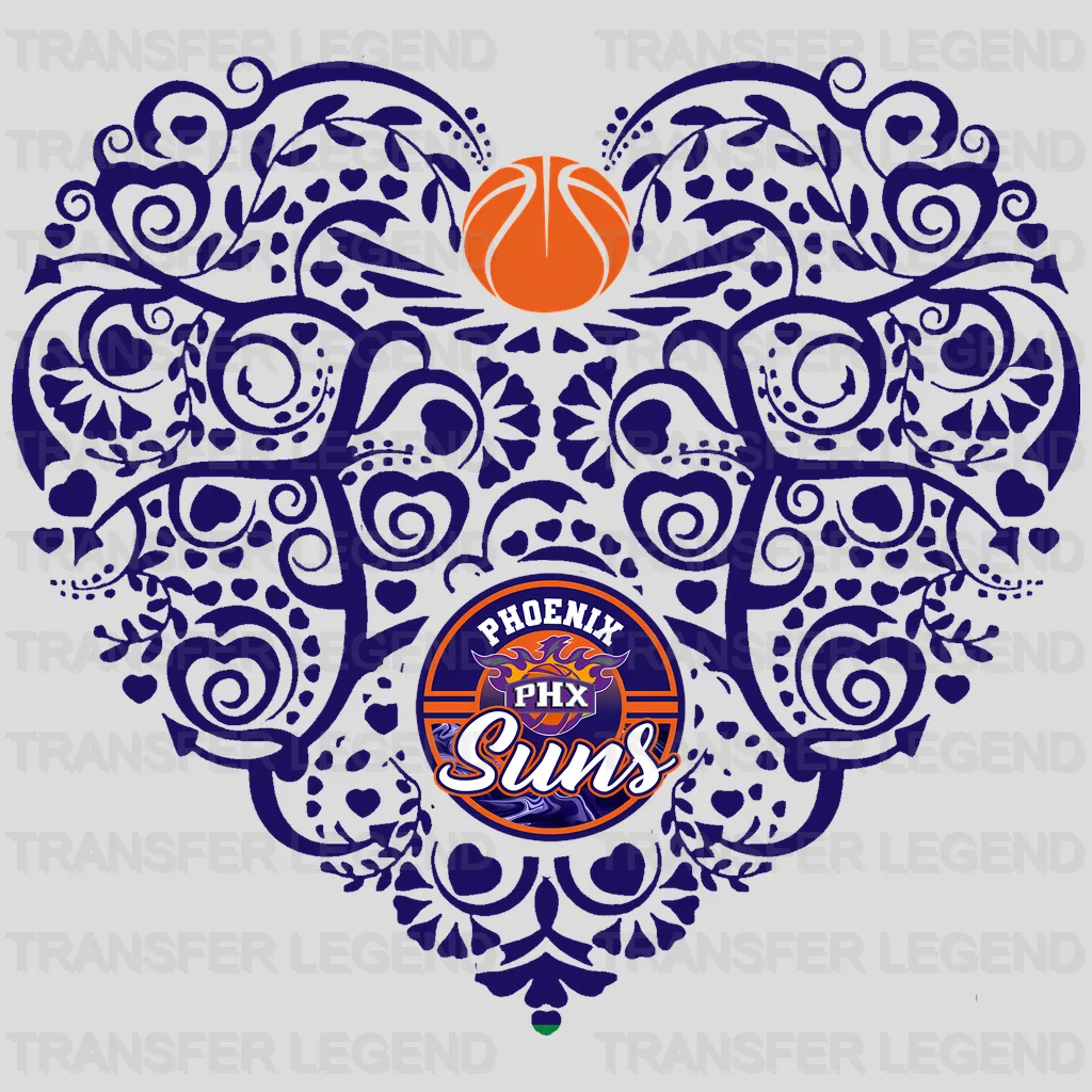 Phoenix Suns NBA Floral Pattern Heart Shape - DTF Iron On Transfer