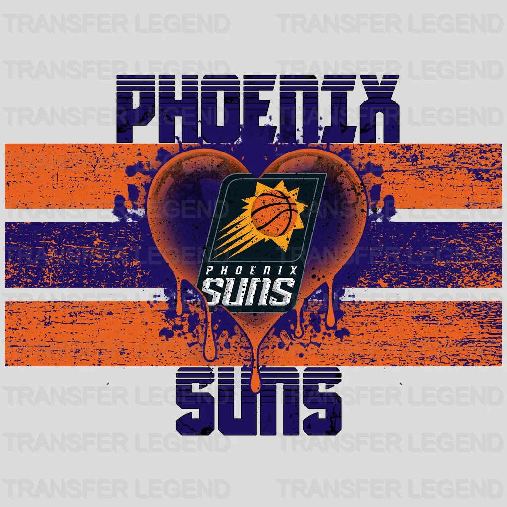 Phoenix Suns NBA Distressed Flag Heart Shape - DTF Iron On Transfer
