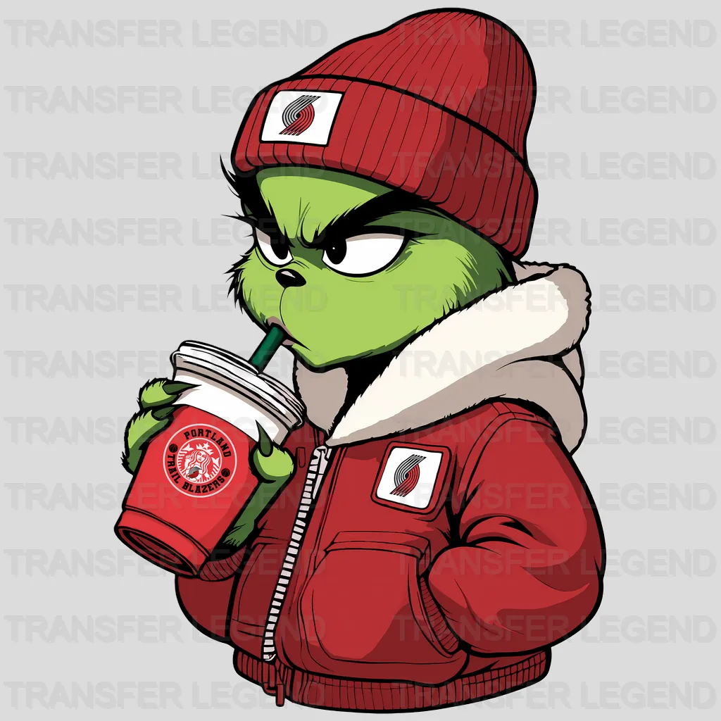 Portland Trail Blazers NBA The Grinch Drinking Coffee - DTF Iron On Transfer