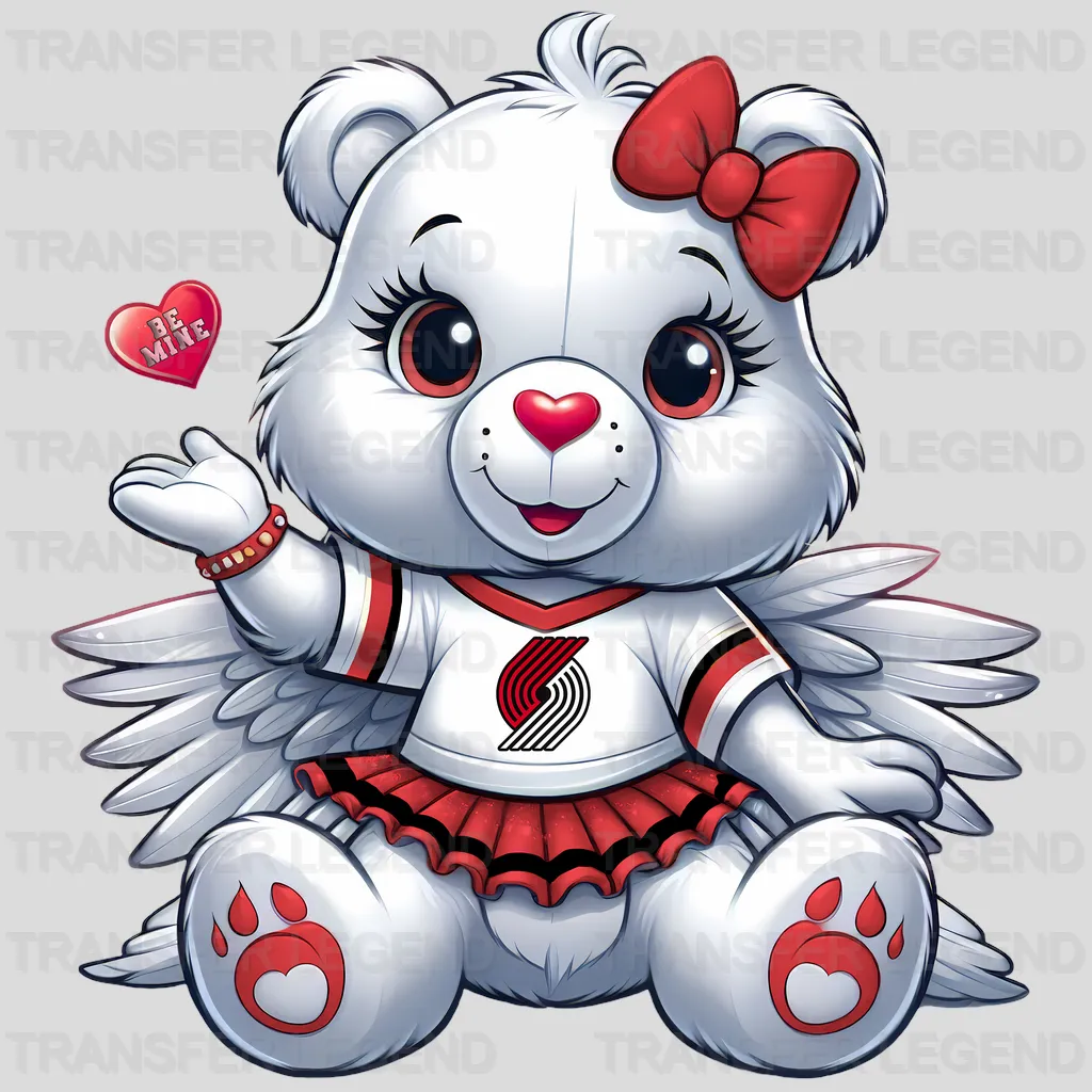 Portland Trail Blazers NBA Cute Care Bear Mascot Red & White - DTF Iron On Transfer
