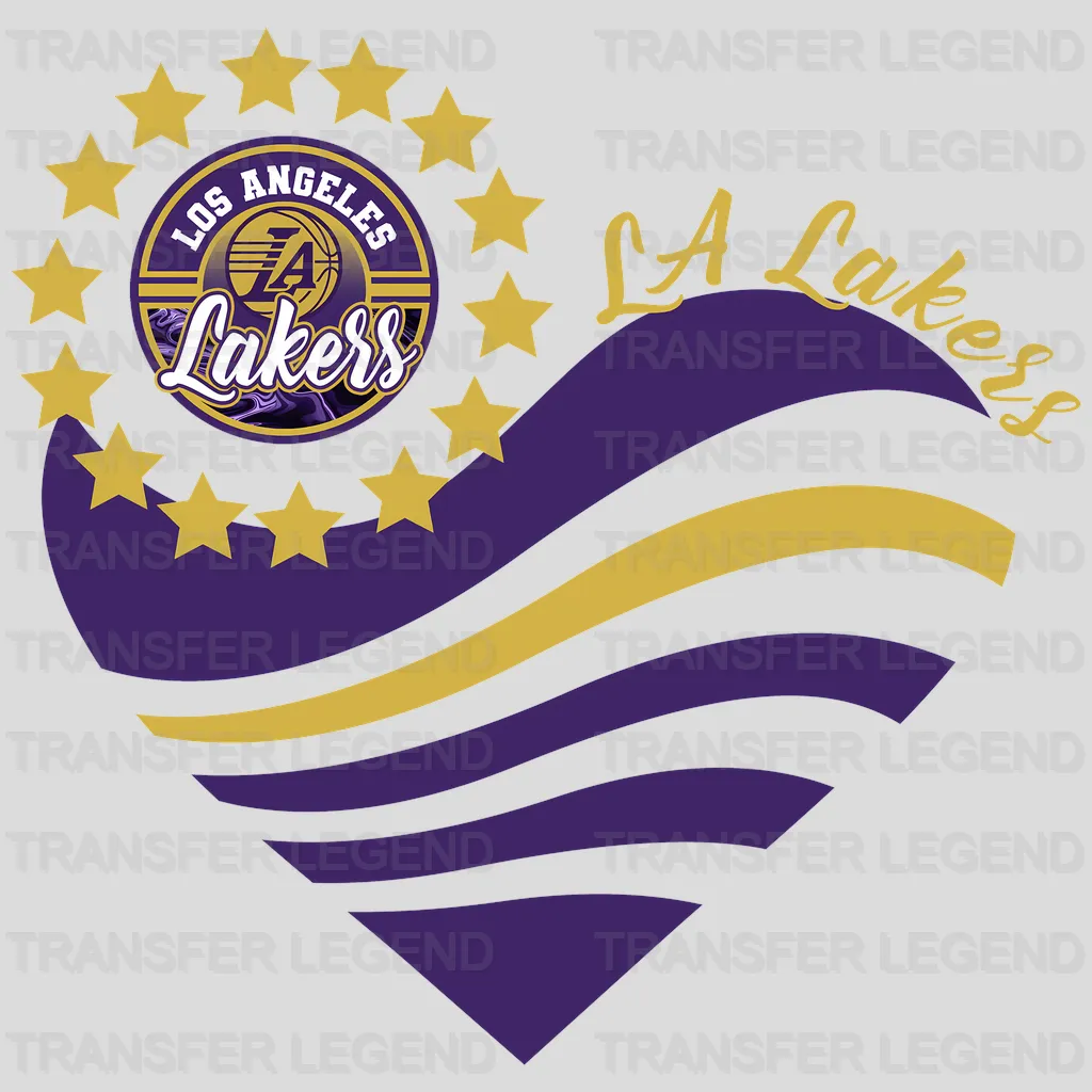 Los Angeles Lakers NBA Heart Shape Retro Wavy Lines Graphic - DTF Iron On Transfer