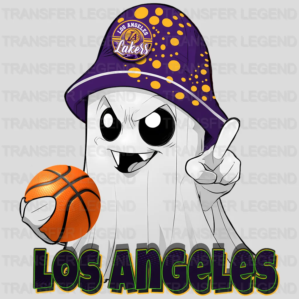 Los Angeles Lakers NBA Cute Ghost With Hat & Halloween - DTF Iron On Transfer