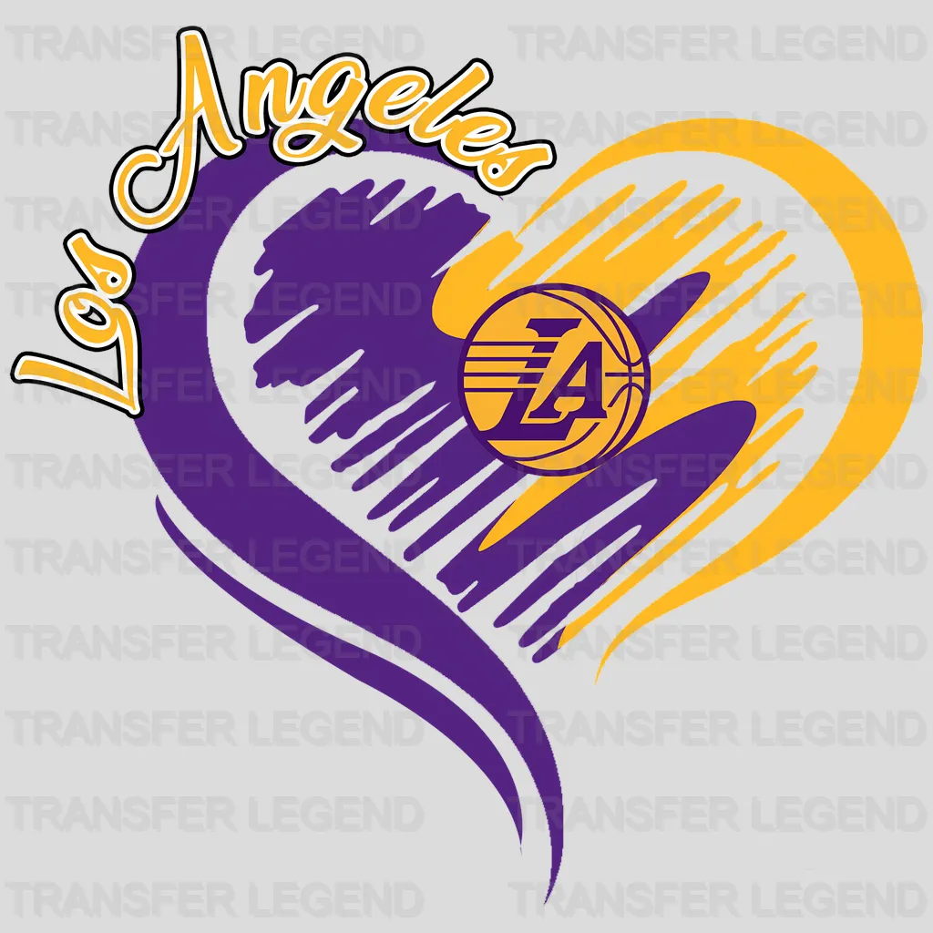Los Angeles Lakers NBA Elegant Heart Swirl With Script Text - DTF Iron On Transfer