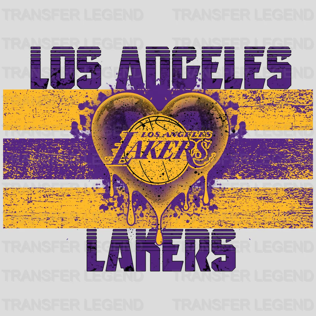 Los Angeles Lakers NBA Distressed Flag Heart Shape - DTF Iron On Transfer