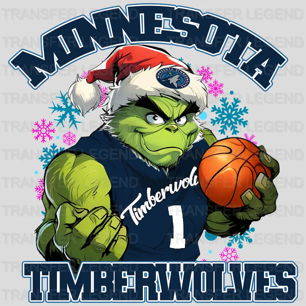 Minnesota Timberwolves NBA Grinch Christmas Santa Hat Art - DTF Iron On Transfer
