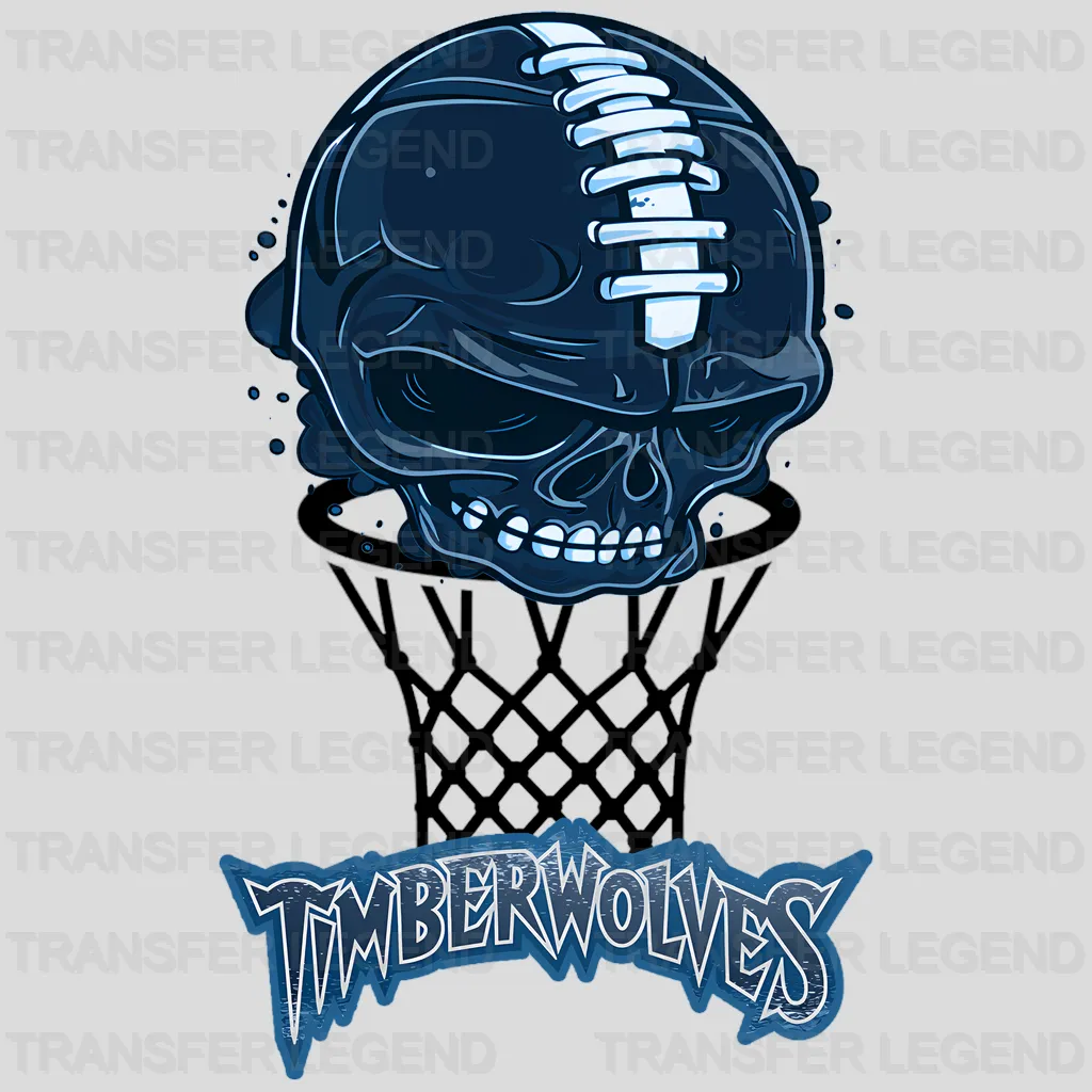 Minnesota Timberwolves NBA Blue Skull Biting Rim Art - DTF Iron On Transfer