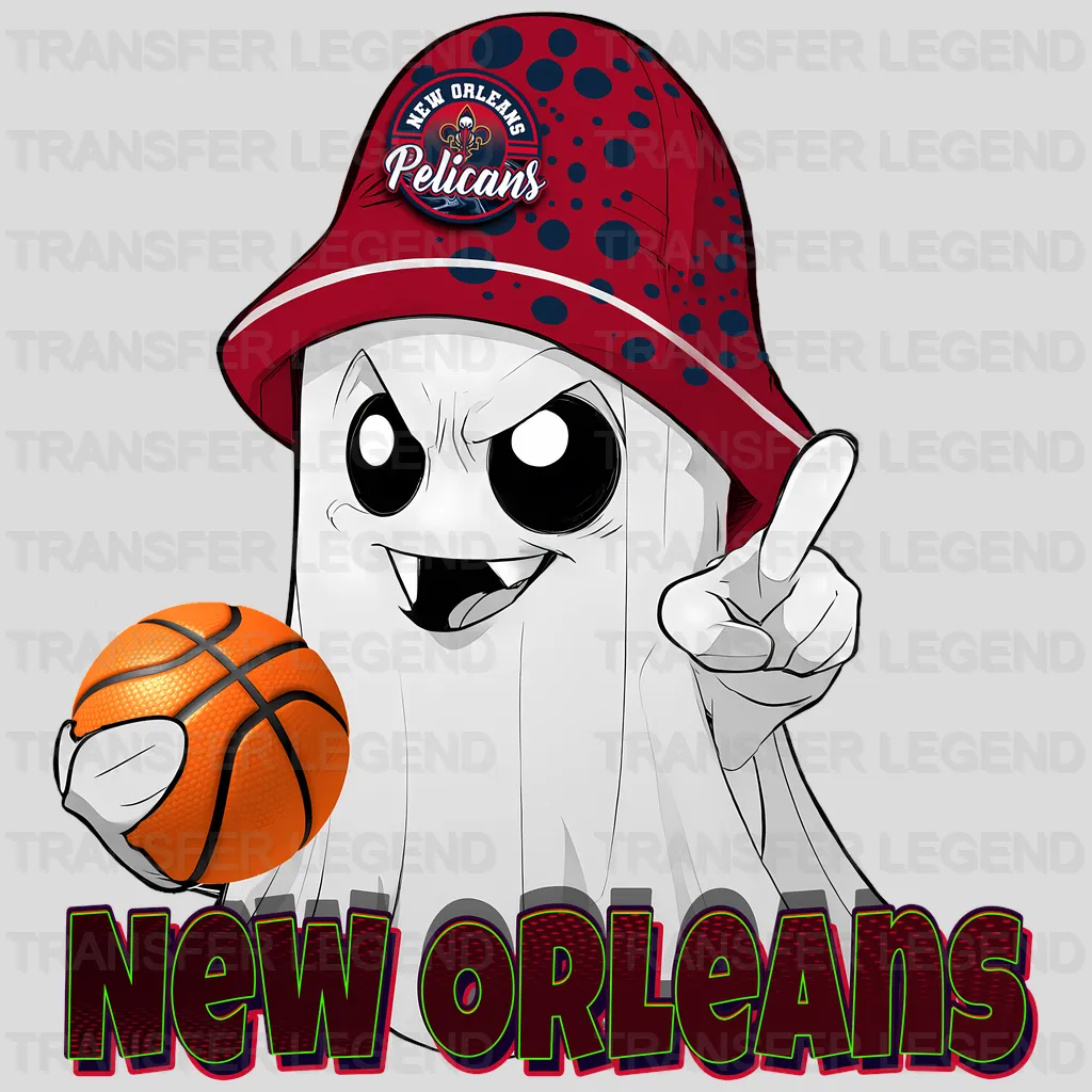 New Orleans Pelicans NBA Cute Ghost With Hat & Halloween - DTF Iron On Transfer