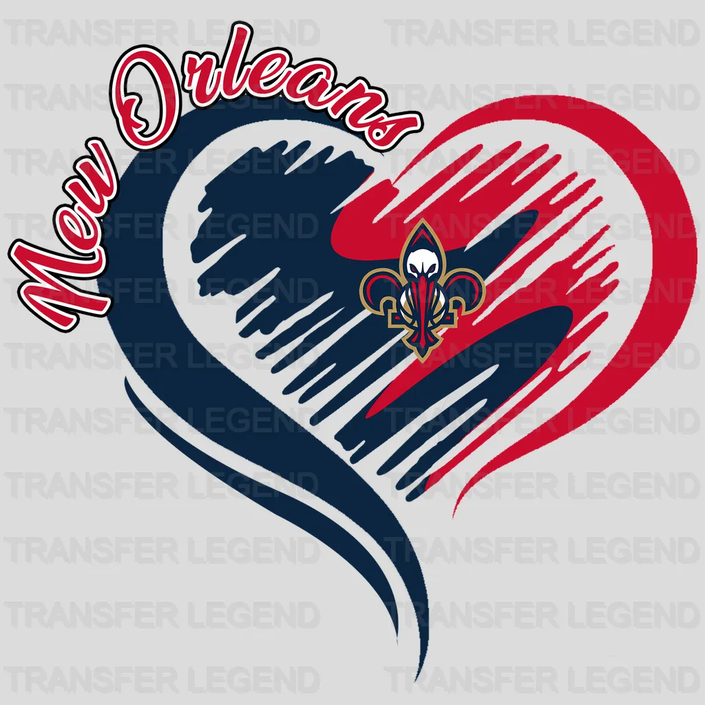 New Orleans Pelicans NBA Elegant Heart Swirl With Script Text - DTF Iron On Transfer