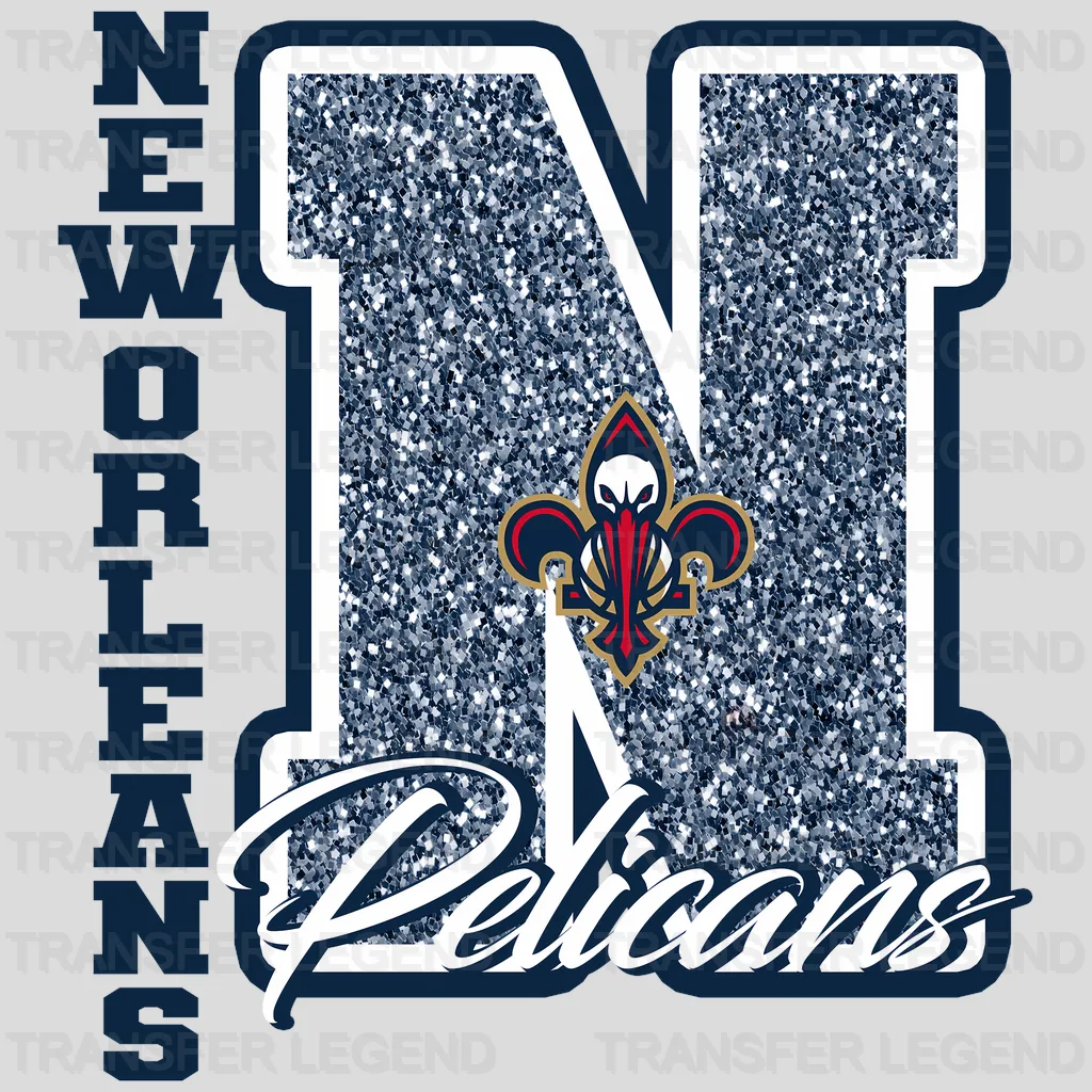 New Orleans Pelicans NBA Glitter Chenille Letter Logo - DTF Iron On Transfer