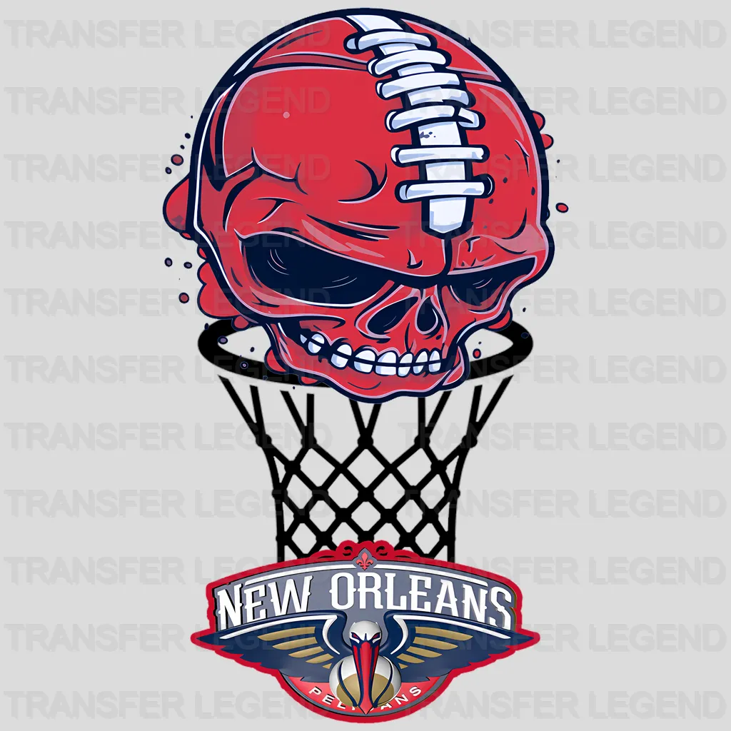 New Orleans Pelicans NBA Red Skull Biting Rim Art - DTF Iron On Transfer