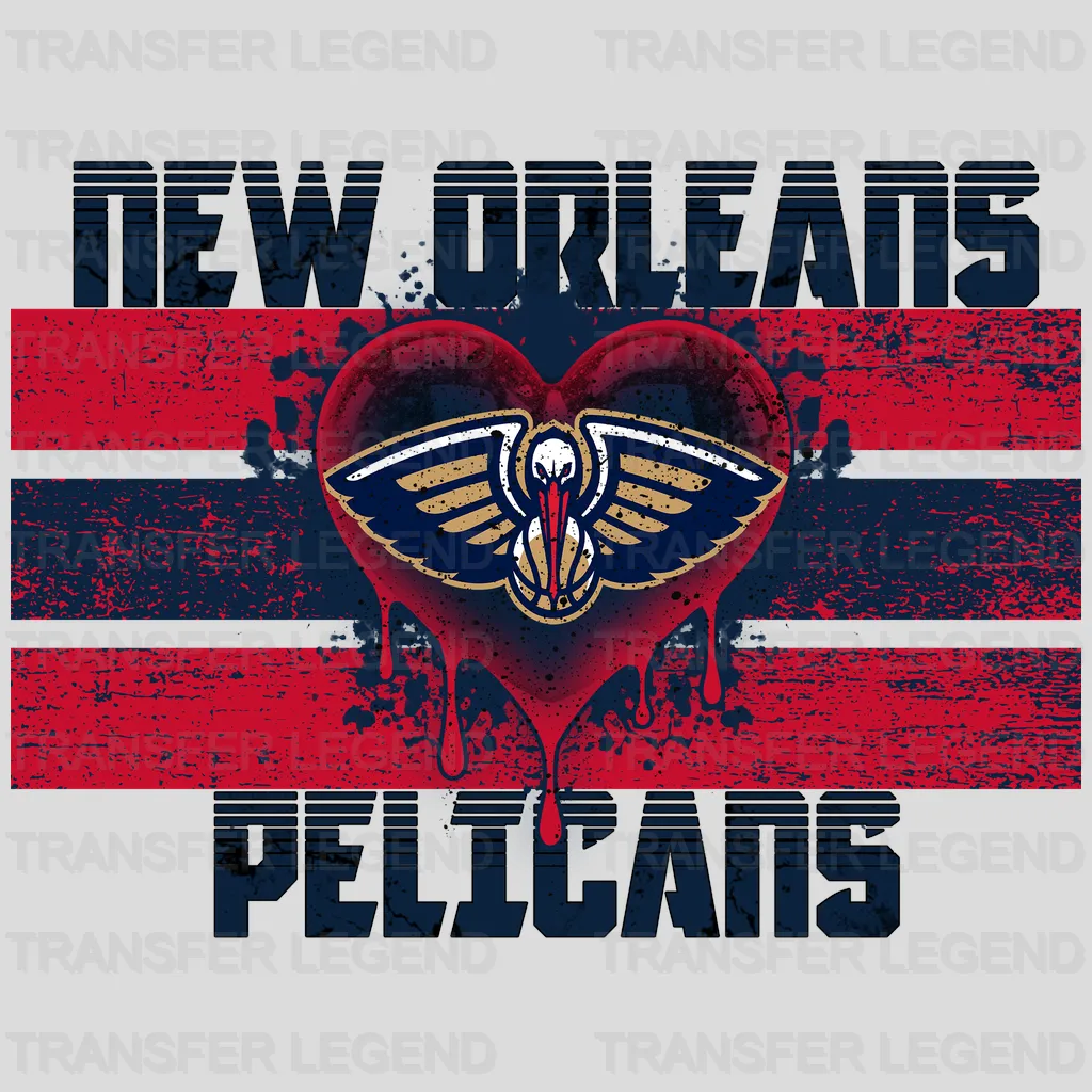 New Orleans Pelicans NBA Distressed Flag Heart Shape - DTF Iron On Transfer