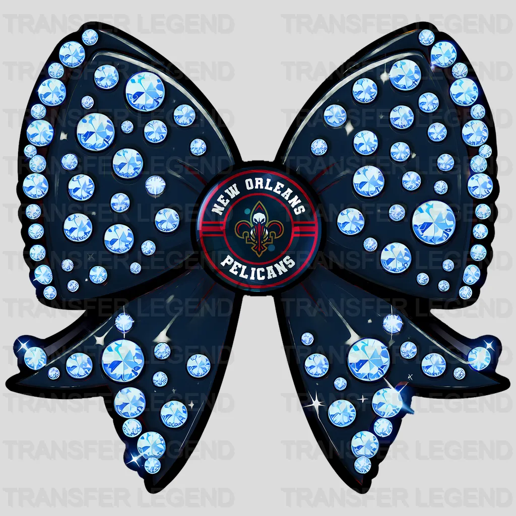New Orleans Pelicans NBA Glitter Sequin Blue Bow Ribbon - DTF Iron On Transfer