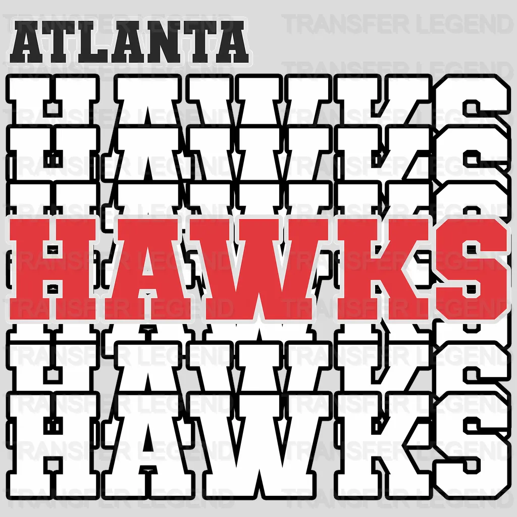Atlanta Hawks NBA Repeated Text Pattern Block Logo - DTF Iron On Transfer