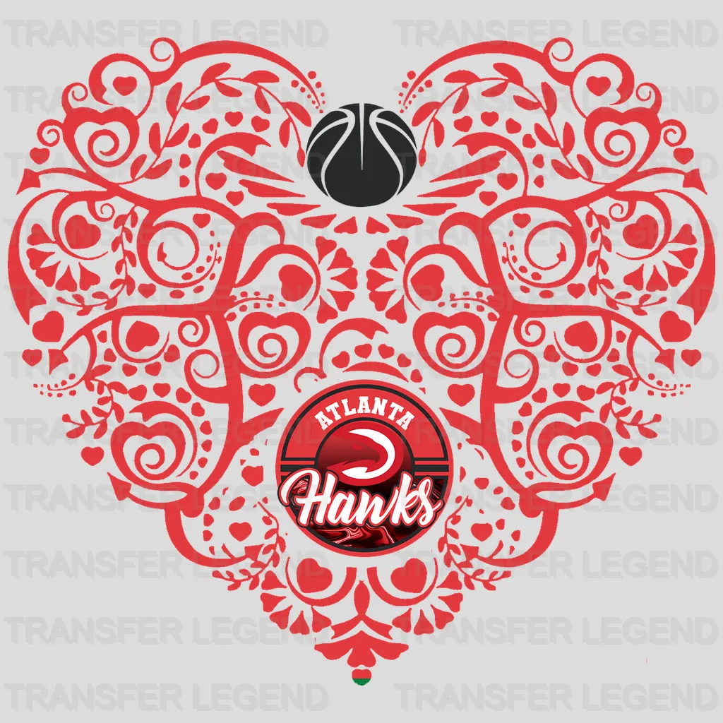 Atlanta Hawks NBA Floral Pattern Heart Shape - DTF Iron On Transfer