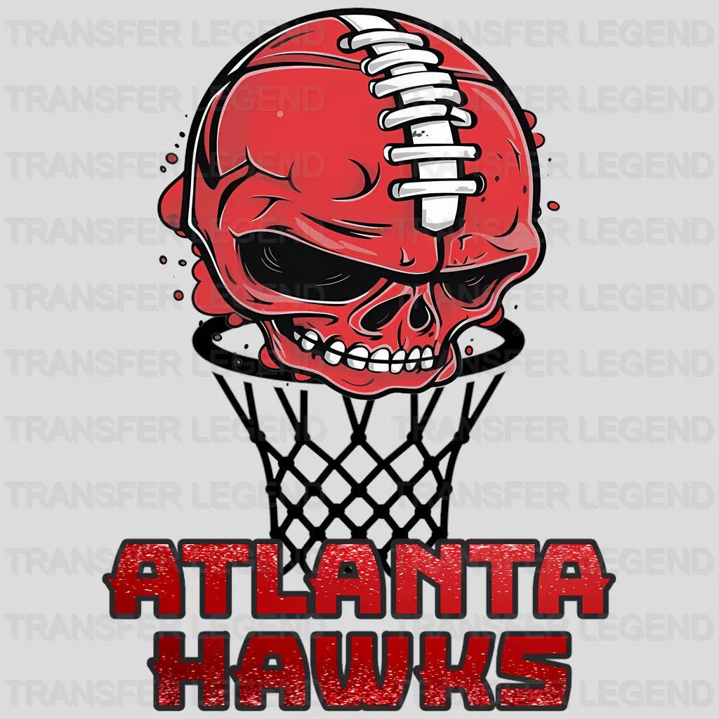 Atlanta Hawks NBA Red Skull Biting Rim Art - DTF Iron On Transfer