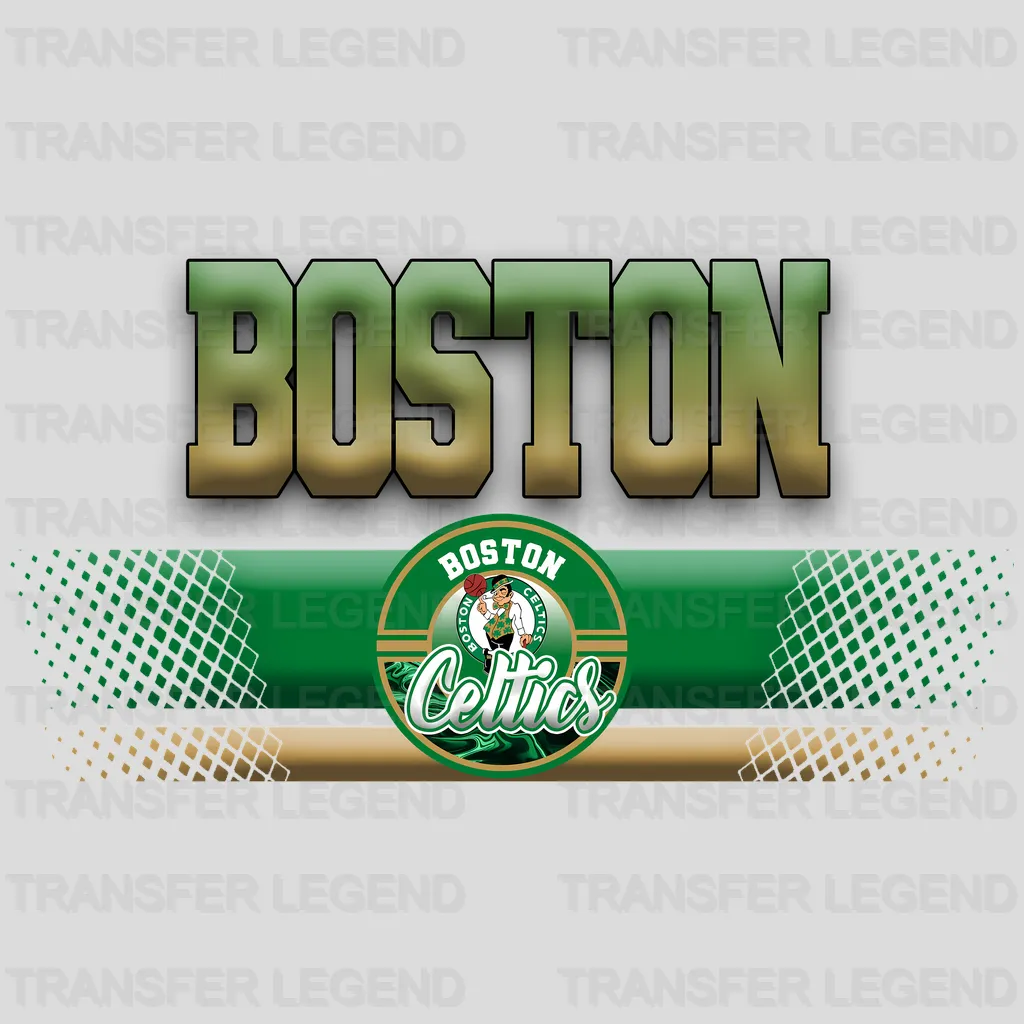 Boston Celtics NBA Text Logo Green & Black Gradient - DTF Iron On Transfer