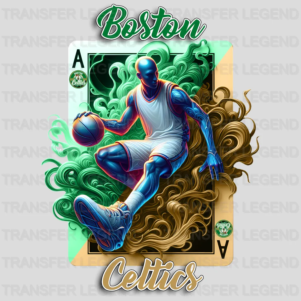 Boston Celtics NBA Skeleton Playing Card Art - DTF Iron On Transfer