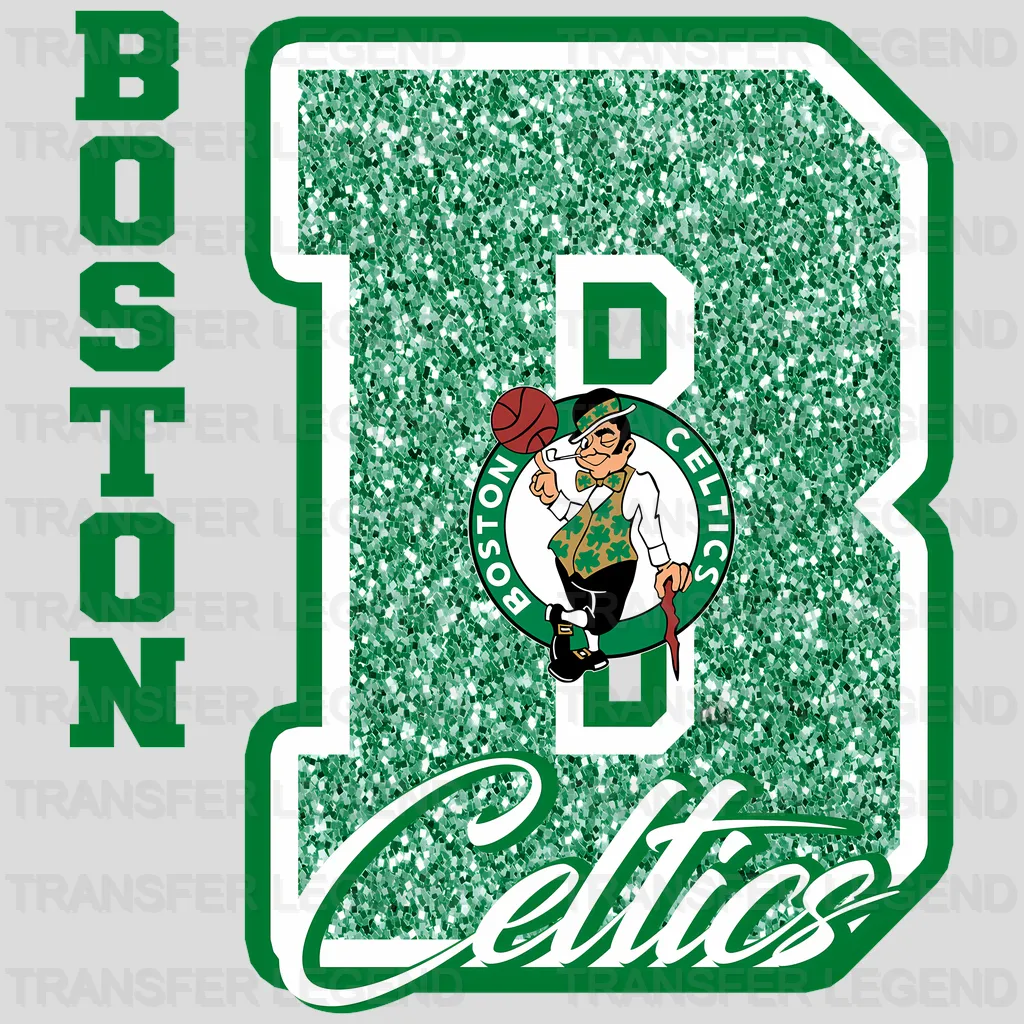 Boston Celtics NBA Glitter Chenille Letter B Logo - DTF Iron On Transfer
