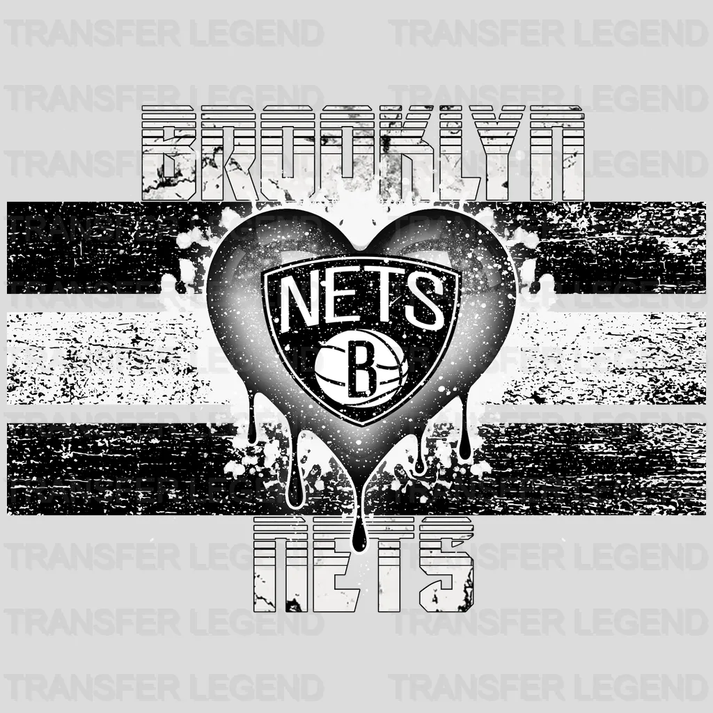 Brooklyn Nets NBA Distressed Flag Heart Shape - DTF Iron On Transfer