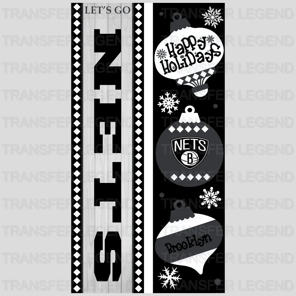 Brooklyn Nets NBA Vertical Strip Banner Logo Black - DTF Iron On Transfer