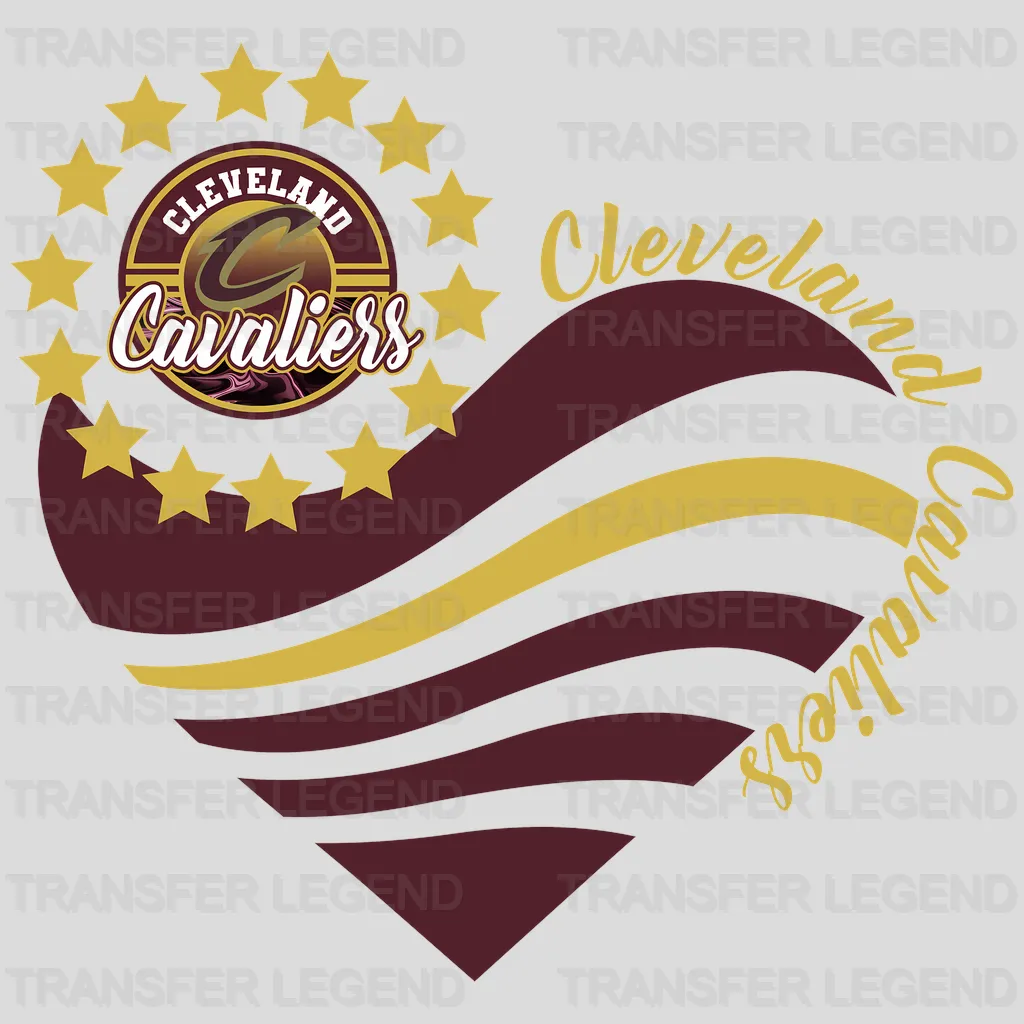 Cleveland Cavaliers NBA Heart Shape Retro Wavy Lines Graphic - DTF Iron On Transfer