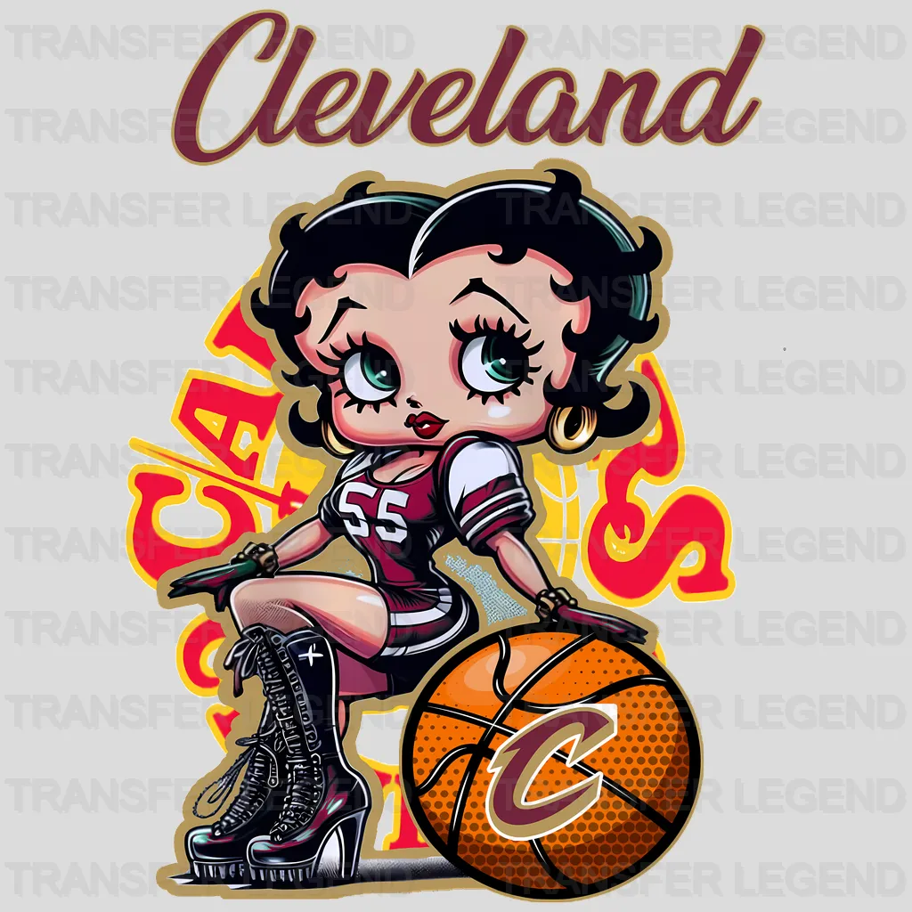 Cleveland Cavaliers NBA Cute Cartoon Girl Sitting On V1 - DTF Iron On Transfer