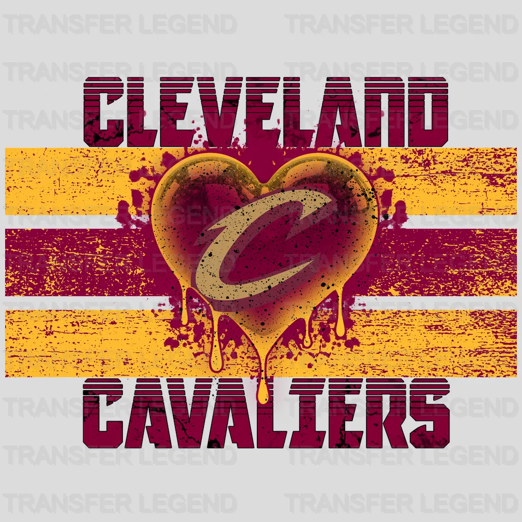 Cleveland Cavaliers NBA Distressed Flag Heart Shape - DTF Iron On Transfer