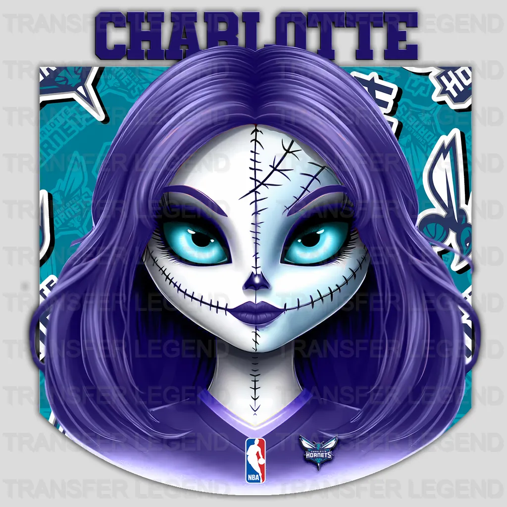 Charlotte Hornets NBA Gothic Girl Illustration - DTF Iron On Transfer
