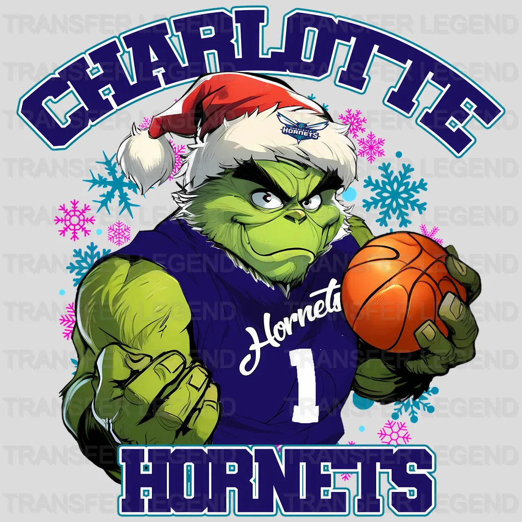 Charlotte Hornets NBA Grinch Christmas Santa Hat Art - DTF Iron On Transfer