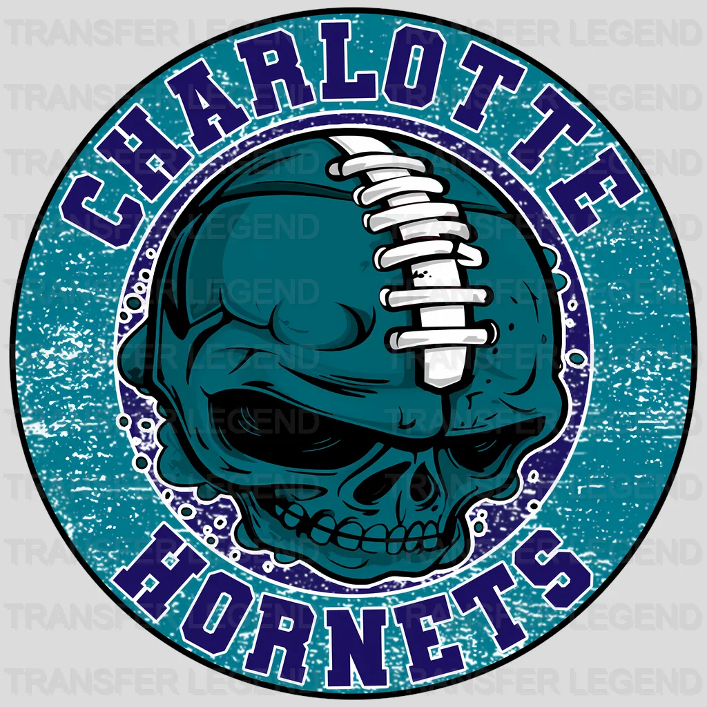 Charlotte Hornets NBA Teal Skull With Helmet Art - DTF Iron On Transfer