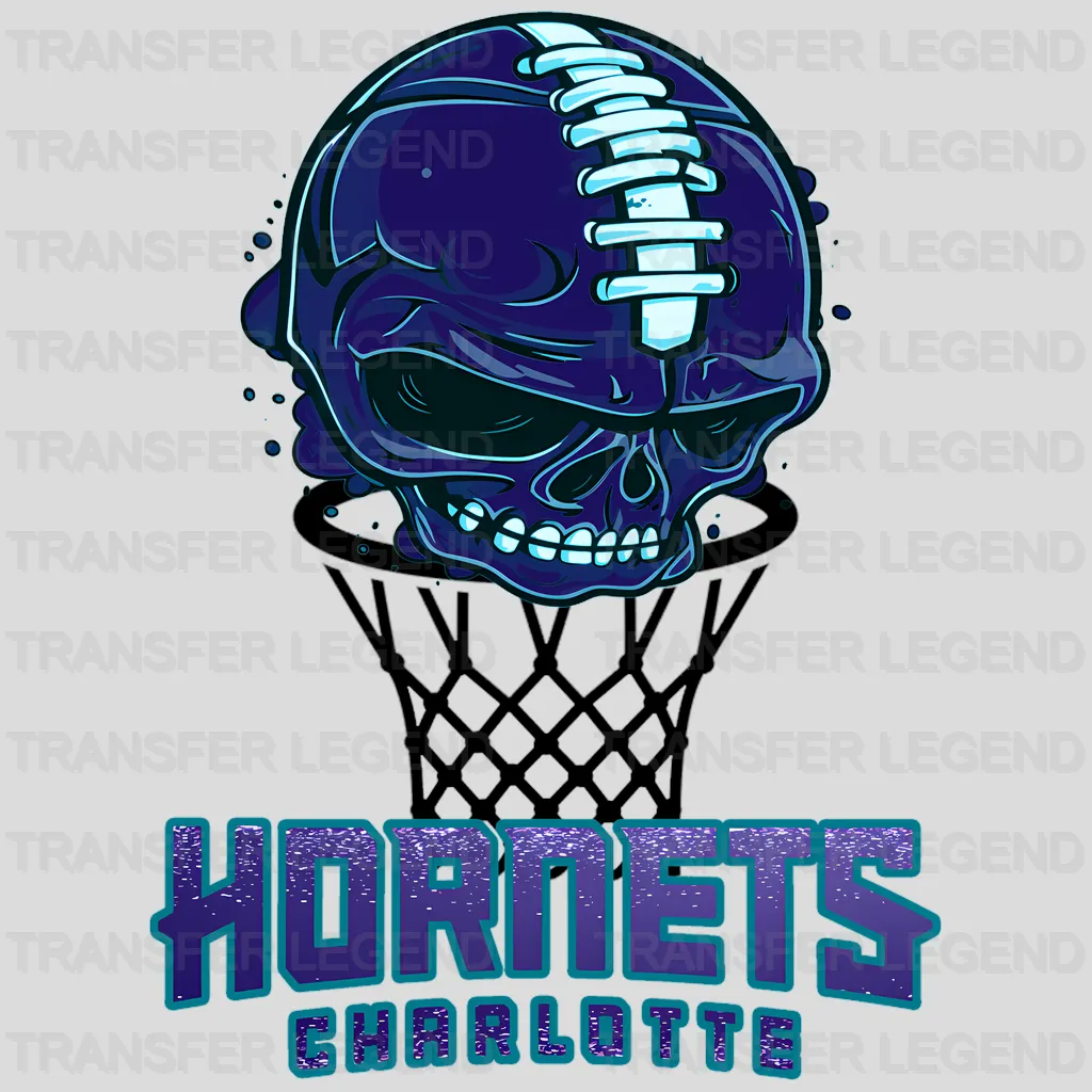 Charlotte Hornets NBA Teal Skull Biting Rim Art - DTF Iron On Transfer