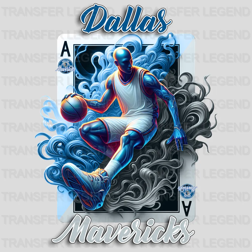 Dallas Mavericks NBA Skeleton Playing Card Art - DTF Iron On Transfer