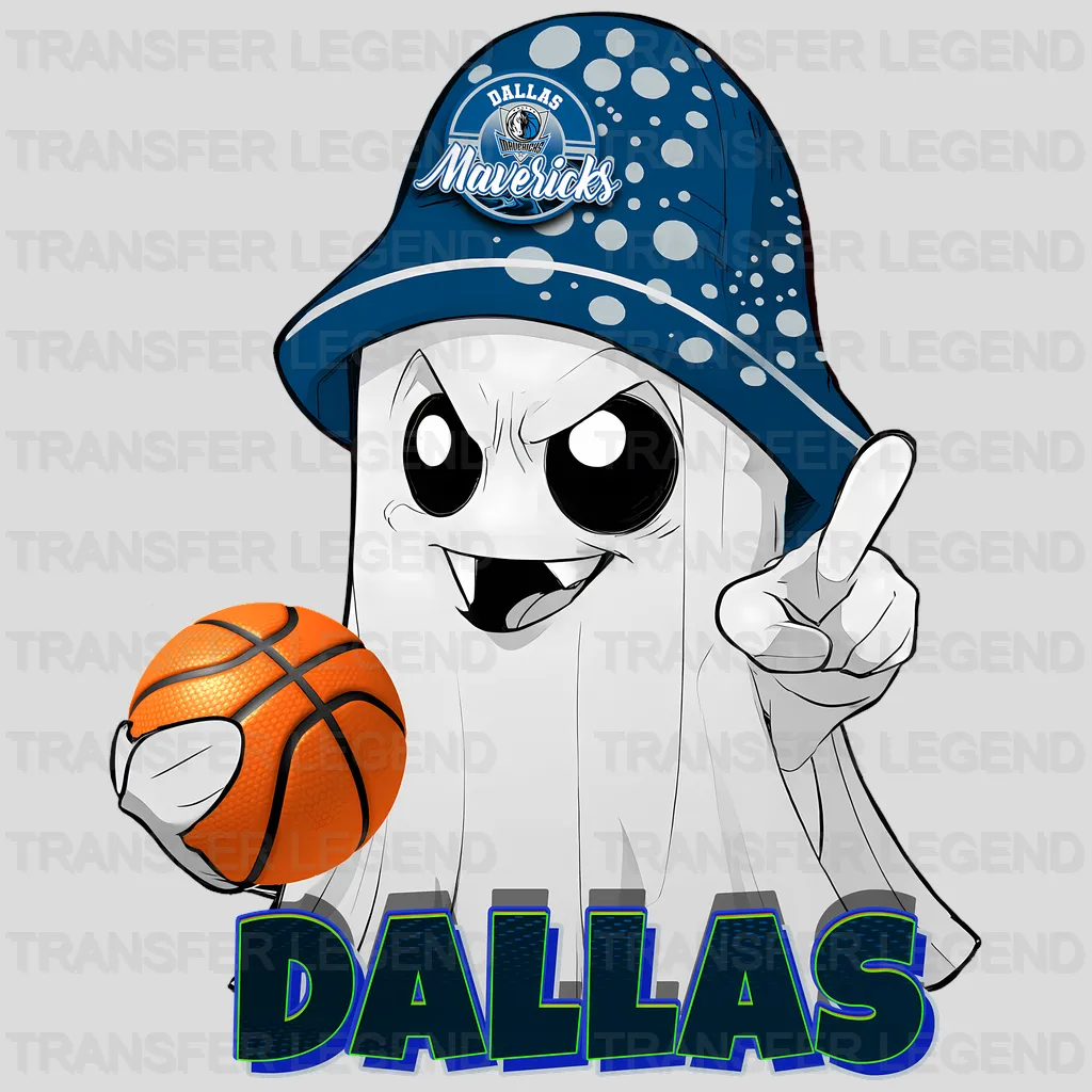 Dallas Mavericks NBA Cute Ghost With Hat & Halloween - DTF Iron On Transfer