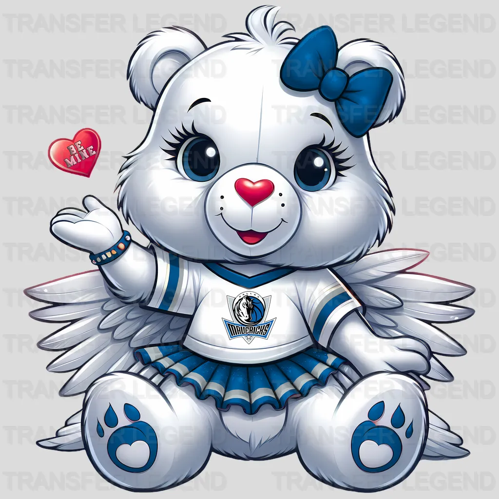 Dallas Mavericks NBA Cute Care Bear Mascot Blue & White - DTF Iron On Transfer