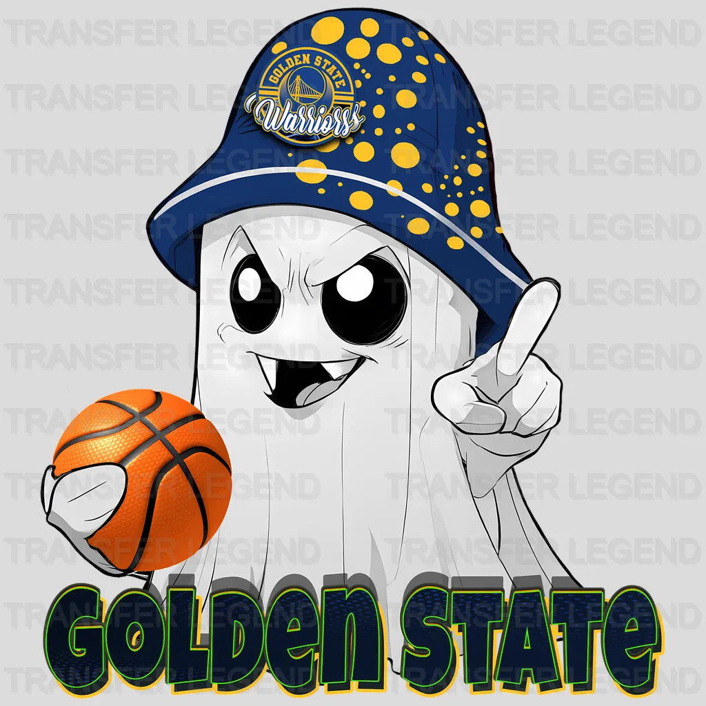 Golden State Warriors NBA Cute Ghost With Hat & Halloween - DTF Iron On Transfer