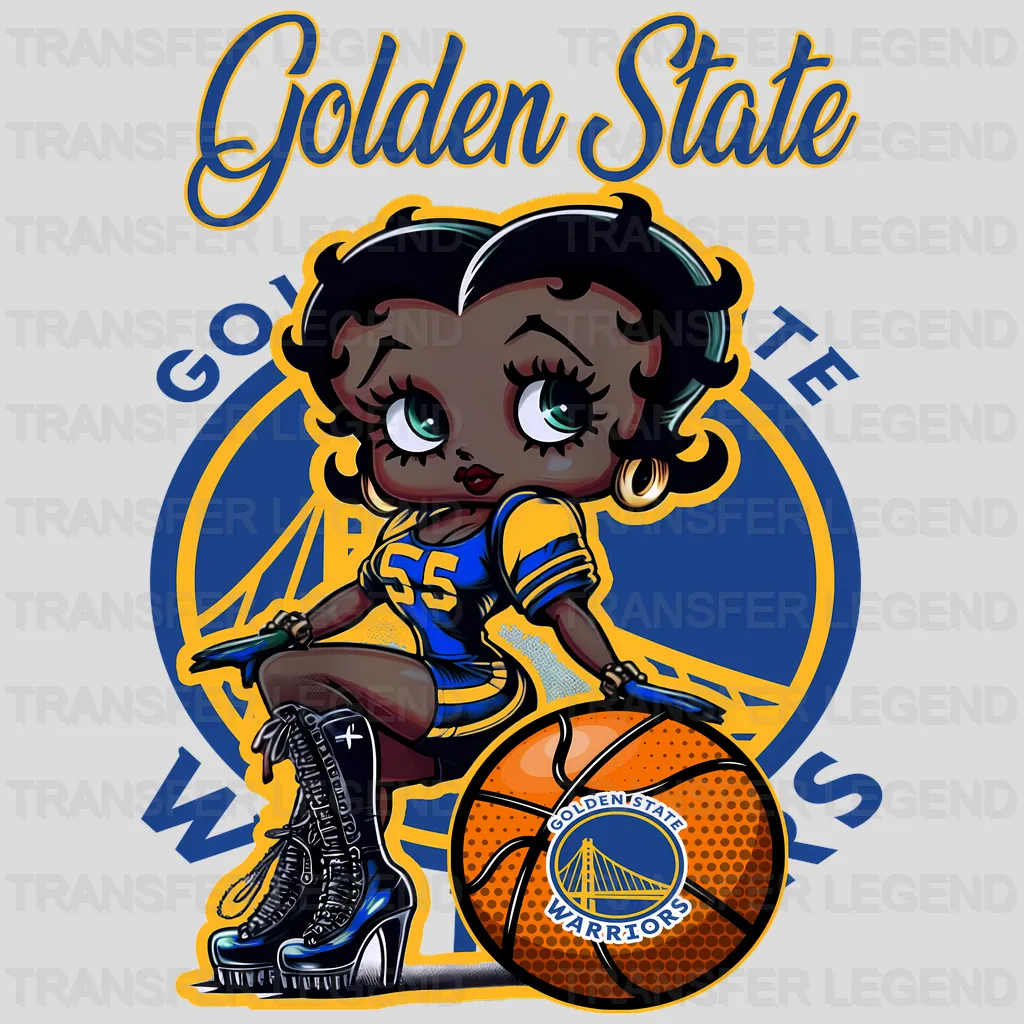 Golden State Warriors NBA Cute Cartoon Girl Sitting On V1 - DTF Iron On Transfer
