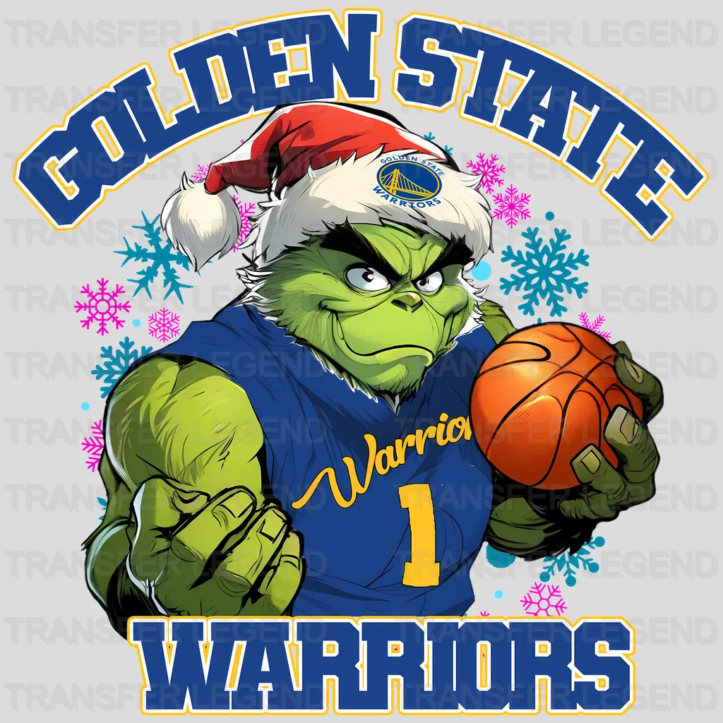 Golden State Warriors NBA Grinch Christmas Santa Hat Art - DTF Iron On Transfer