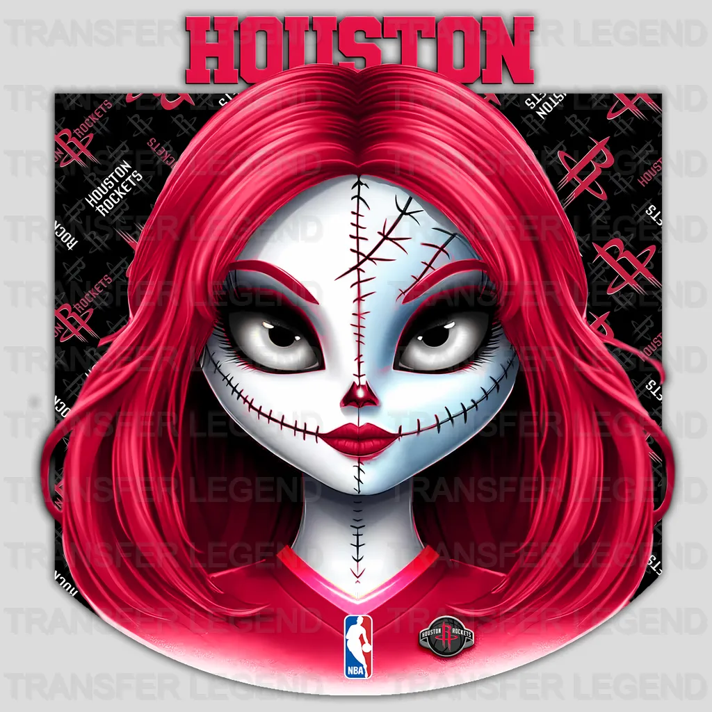 Houston Rockets NBA Gothic Girl Illustration - DTF Iron On Transfer