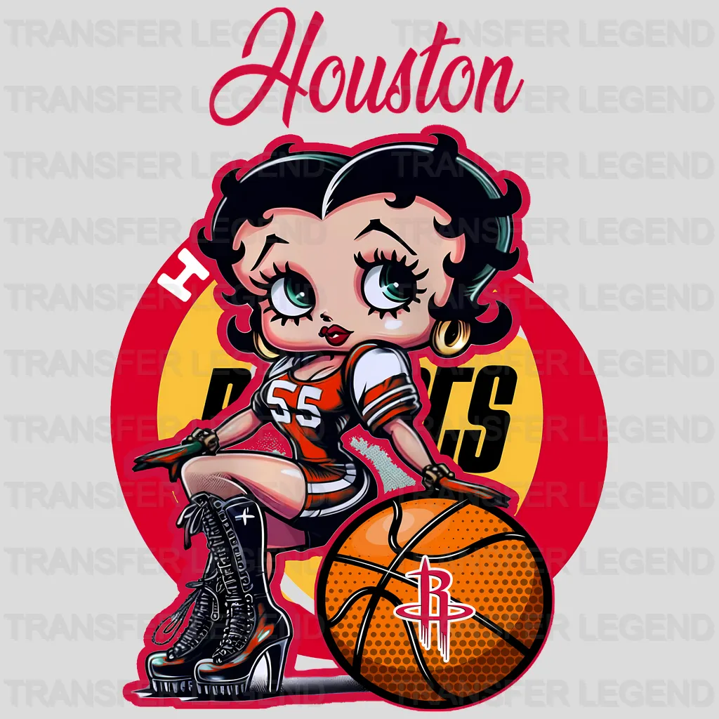 Houston Rockets NBA Cute Cartoon Girl Sitting On V1 - DTF Iron On Transfer