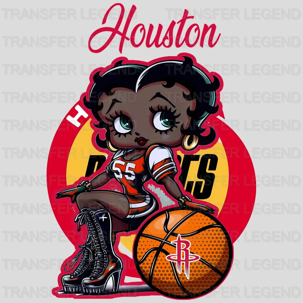 Houston Rockets NBA Cute Cartoon Girl Sitting On V2 - DTF Iron On Transfer