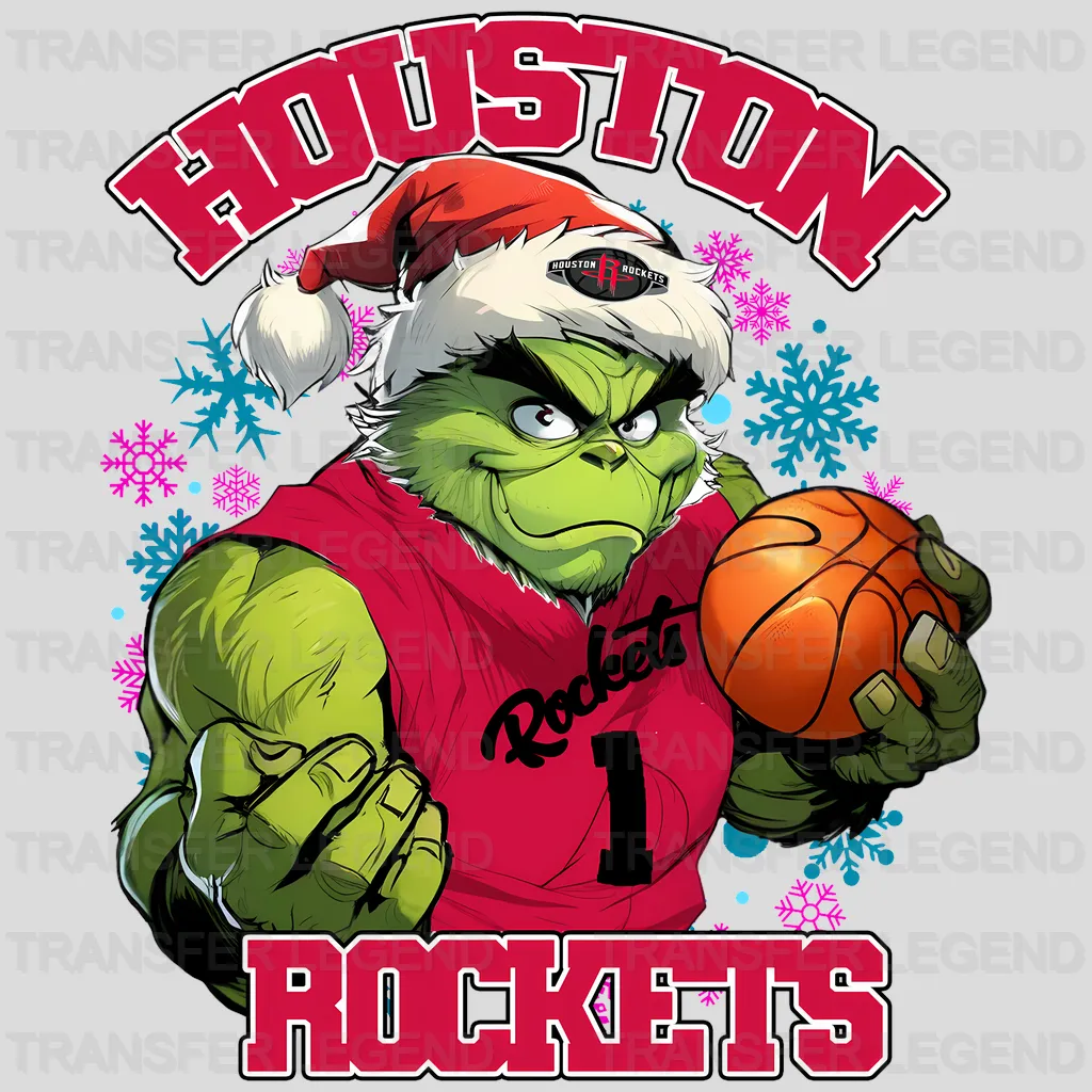 Houston Rockets NBA Grinch Christmas Santa Hat Art - DTF Iron On Transfer
