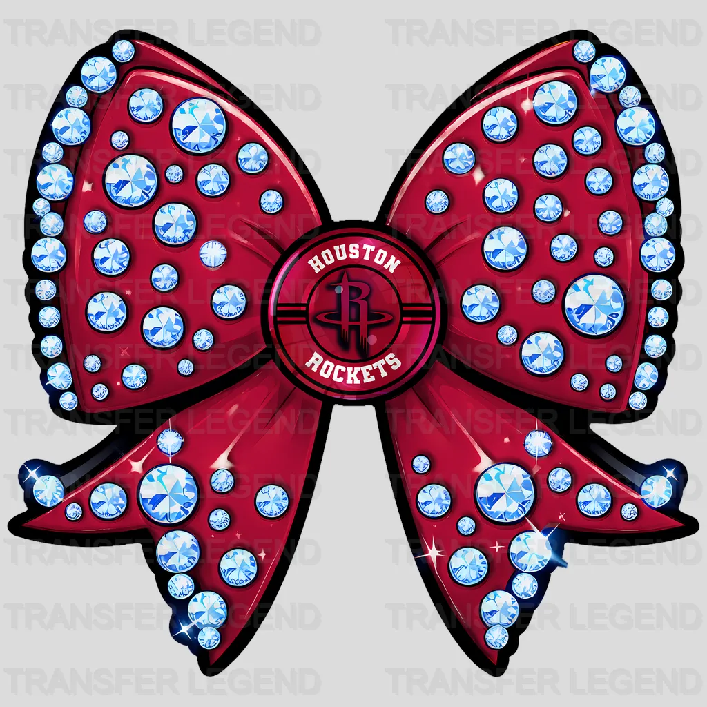 Houston Rockets NBA Glitter Sequin Red Bow Ribbon - DTF Iron On Transfer