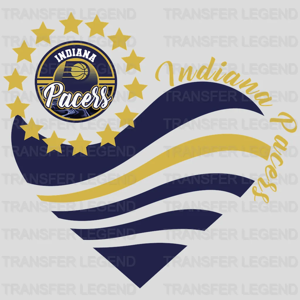 Indiana Pacers NBA Heart Shape Retro Wavy Lines Graphic - DTF Iron On Transfer