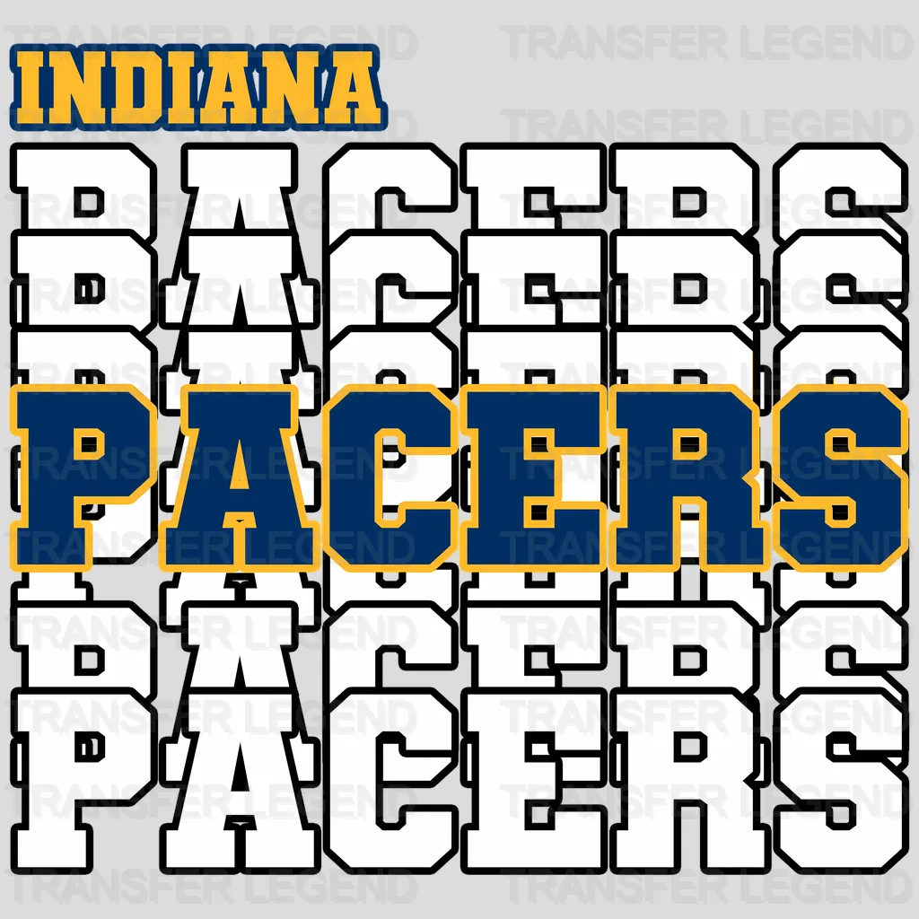 Indiana Pacers NBA Repeated Text Pattern Block Logo - DTF Iron On Transfer