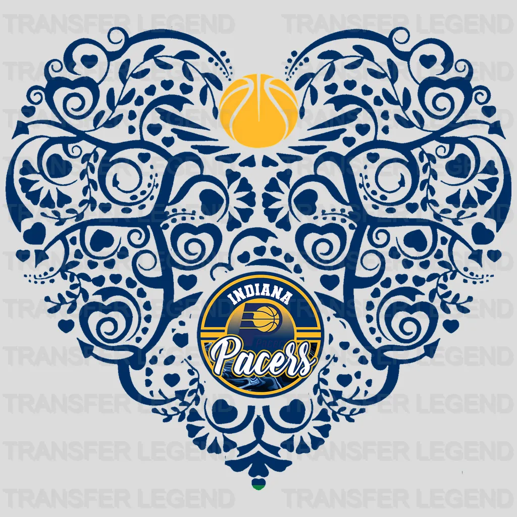 Indiana Pacers NBA Floral Pattern Heart Shape - DTF Iron On Transfer