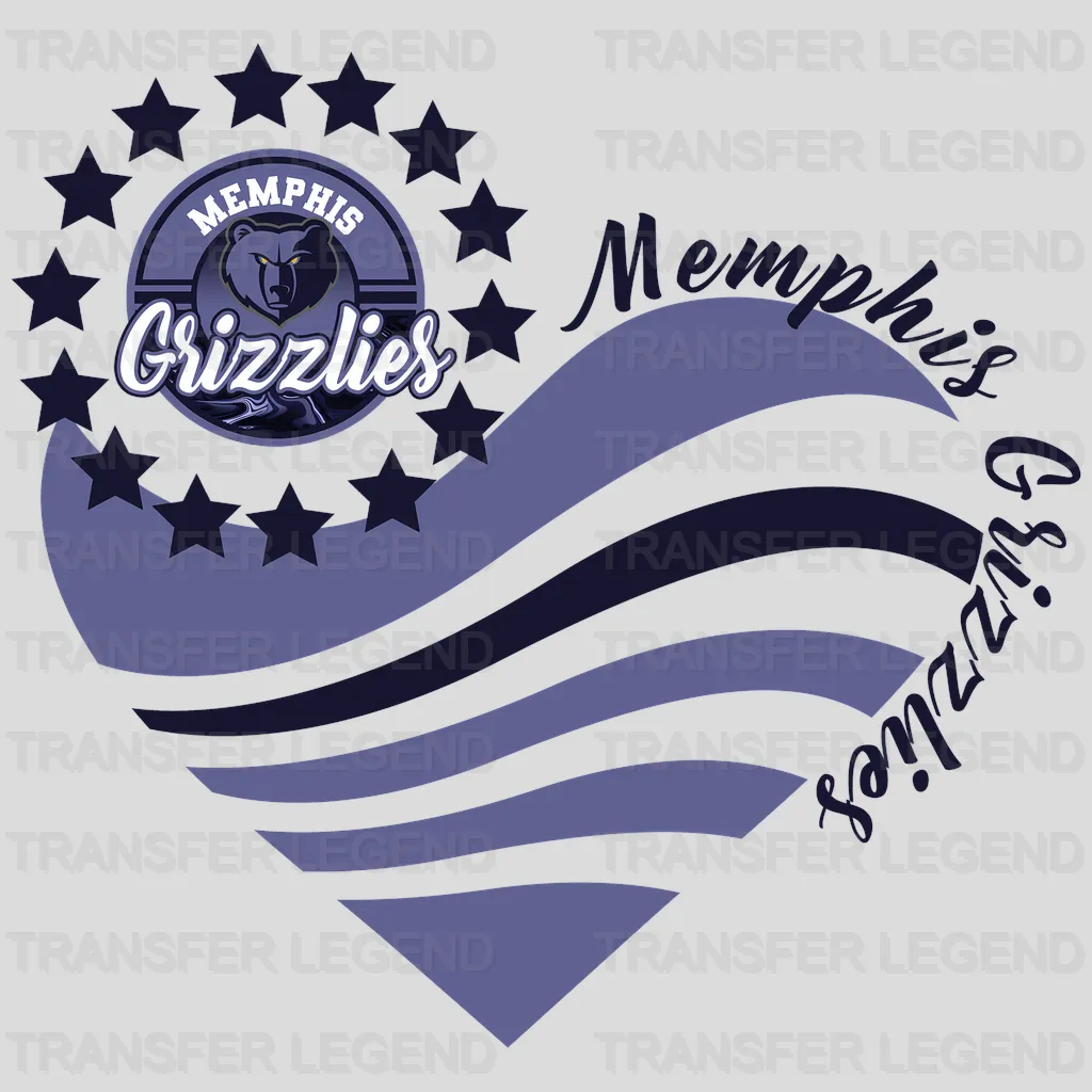Memphis Grizzlies NBA Heart Shape Retro Wavy Lines Graphic - DTF Iron On Transfer