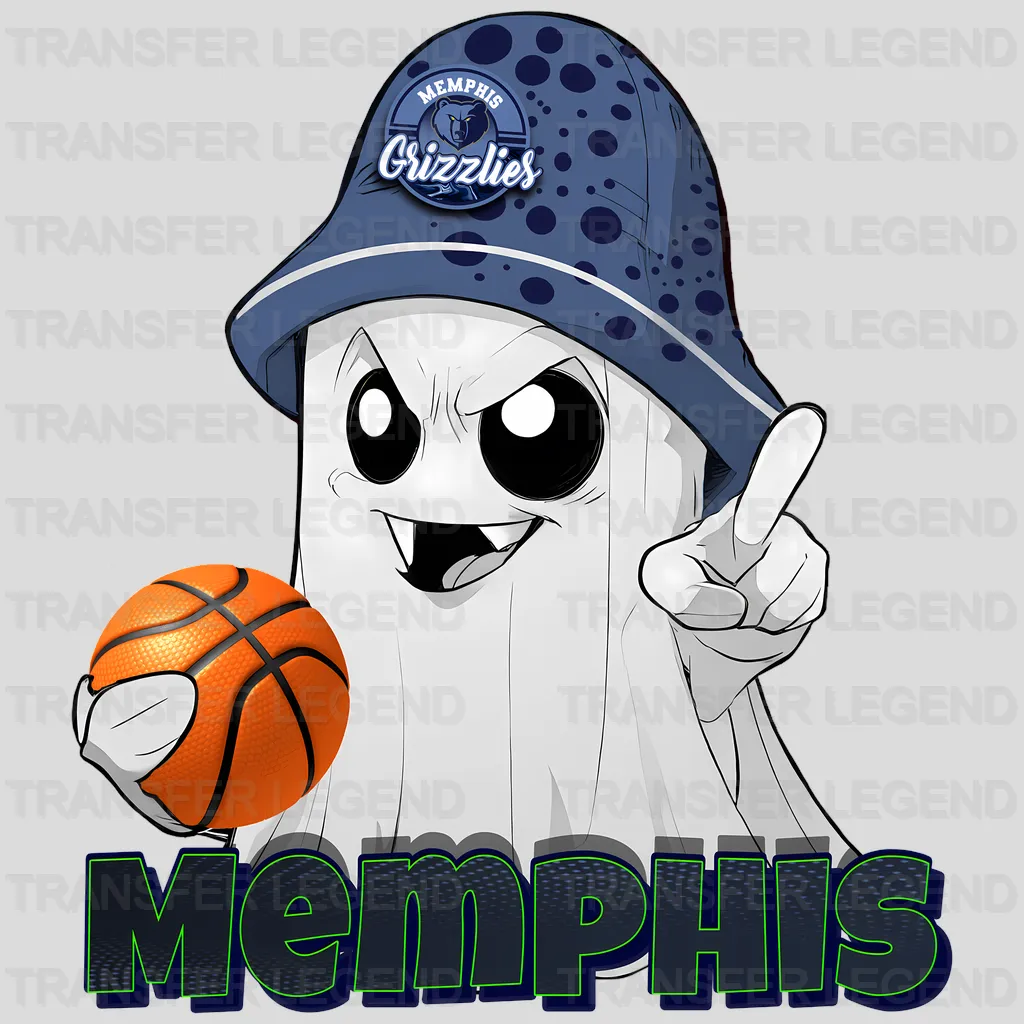 Memphis Grizzlies NBA Cute Ghost With Hat & Halloween - DTF Iron On Transfer