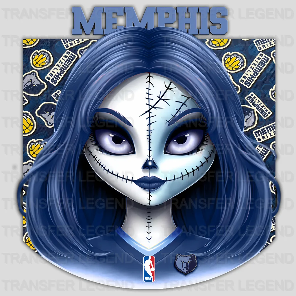 Memphis Grizzlies NBA Gothic Girl Illustration - DTF Iron On Transfer