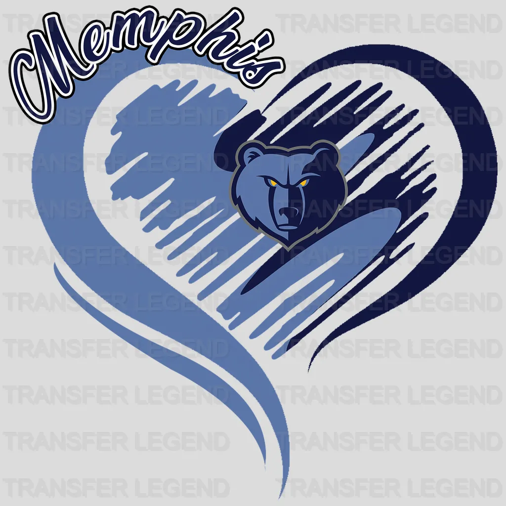 Memphis Grizzlies NBA Elegant Heart Swirl With Script Text - DTF Iron On Transfer