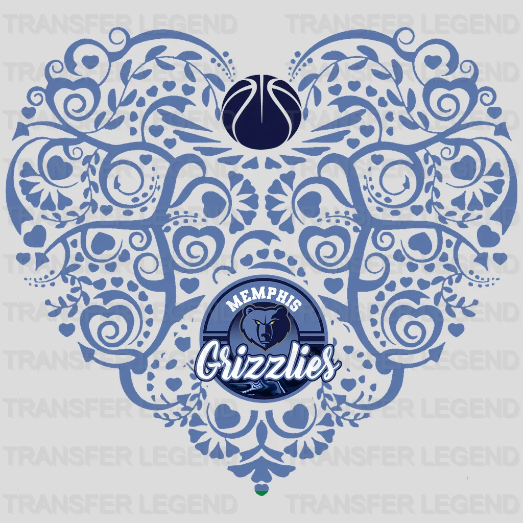 Memphis Grizzlies NBA Floral Pattern Heart Shape - DTF Iron On Transfer